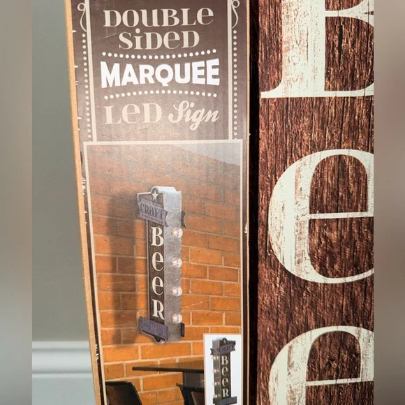 NEW Craft Beer Served Cold Metal and Wood LED Marquee Sign - Picture 3 of 4